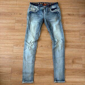 Rock Revival Rona Denim Stitched Skinny Jeans Light Blue Women’s Size 25